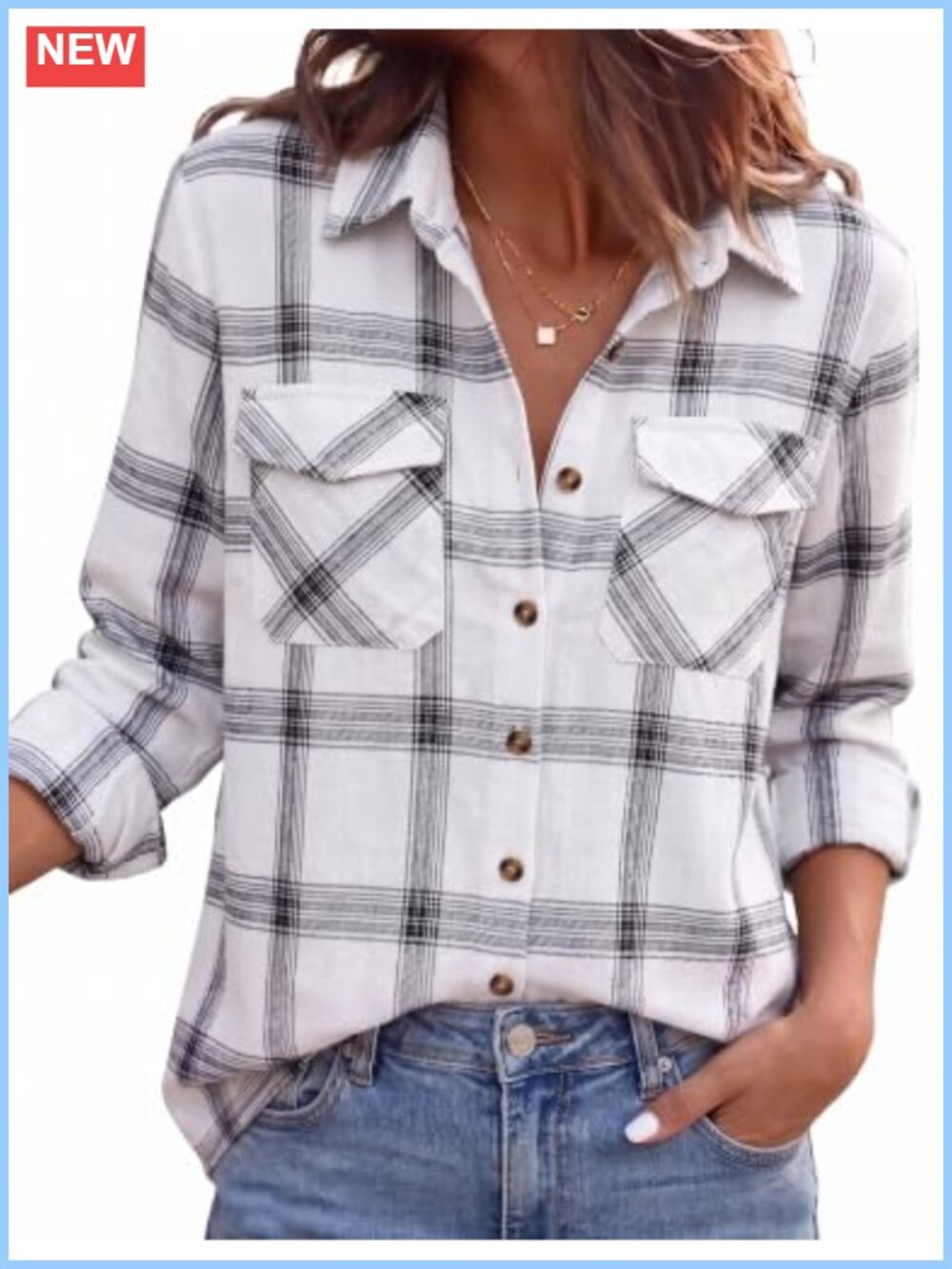 Zeagoo Women's Button Down Flannel Shirt Long Sleeve Lightweight Cotton Blend